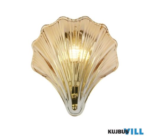 ALADDIN 28980SB Shell 1Lt Wall Light, Satin Brass Metal > Amber Glass IP44