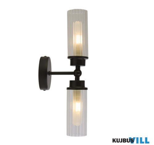 ALADDIN 29982BK Imperial 2Lt Wall Light, Matt Black Metal > Clear Ribbed Gla