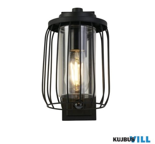 ALADDIN 44610BK-PIR Reed 1Lt Wall Light with PIR , Black Metal and PC Shade