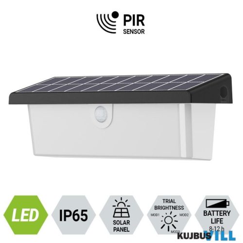 LUXERA 65282 ALEA SOLAR falikar 8W/450lm 2800-3200K trial mode/sensor IP65 fekete