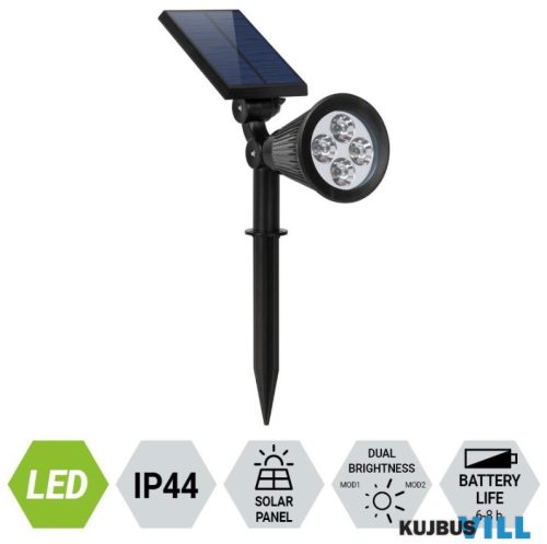 LUXERA 65286 LION SOLAR talajba szúrható lámpa 2W/100-200lm 2800-3200K dual mode IP65 fekete