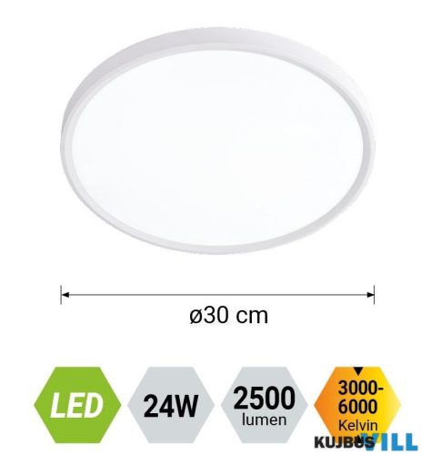 LUXERA 70321 TRIMO LED lámpatest 24W/2500lm Ø30cm CCT 3000-6000K, fehér