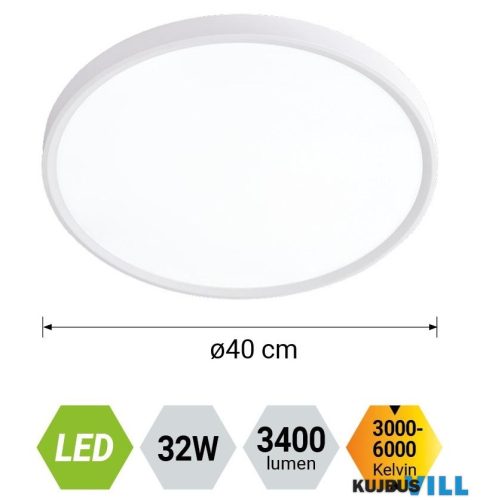 LUXERA 70322 TRIMO LED lámpatest 32W/3400lm Ø40cm CCT 3000-6000K, fehér