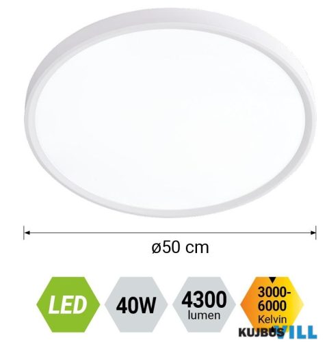 LUXERA 70323 TRIMO LED lámpatest 40W/4300lm Ø50cm CCT 3000-6000K, fehér