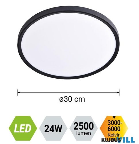 LUXERA 70326 TRIMO LED lámpatest 24W/2500lm Ø30cm CCT 3000-6000K, fekete