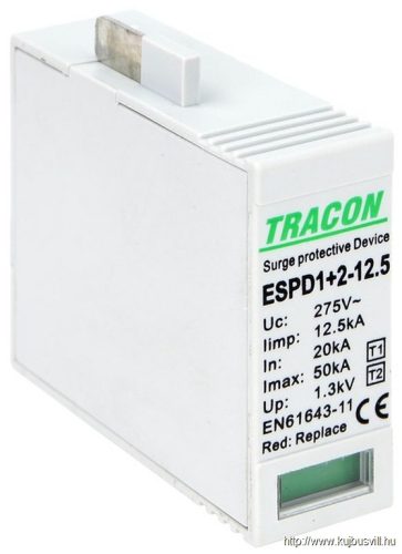 ESPD1+2-12.5M T1+T2 AC típusú túlfeszültséglevezető betét 12.5 M Uc:275V; Iimp:12,5kA; In:20kA; Imax:50kA; Up:1,3kV