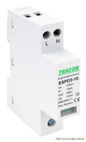 ESPD3-10-2P T3 AC típusú túlfeszültség levezető, egybeépített Uc:275V; In:10kA; Uoc:20kV; Up:1,2kV; 2P