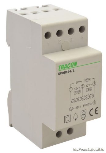 EVOBT24/1 Biztonsági (csengő) transzformátor 230V/12-24V AC, Psmax.:15VA, Is:0,62A