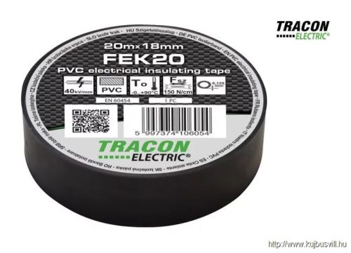 FEK20 Szigetelőszalag, fekete 20m×18mm, PVC, 0-90°C, 40kV/mm