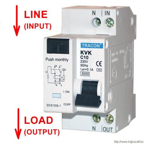 KVKB-10/03 Kombinált védőkapcsoló, 2P, 2 modul, B karakterisztika 10A, 30mA, 3kA, AC, E3