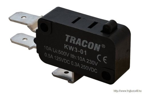 KW3-01 Helyzetkapcsoló, mikro, ütközős 1×CO 10A/230VAC, 0,3A/250VDC, 6,3x0,8 mm, IP00