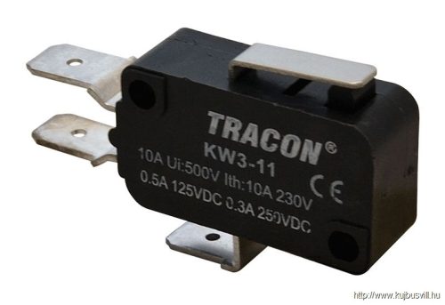 KW3-11 Helyzetkapcsoló, mikro, rugószáras 1×CO 10A/230VAC, 0,3A/250VDC, 15mm, 6,3x0,8 mm, IP00