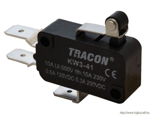 KW3-41 Helyzetkapcsoló, mikro, karos-görgős 1×CO 10A/230VAC, 0,3A/250VDC, 15mm, 6,3x0,8 mm, IP00