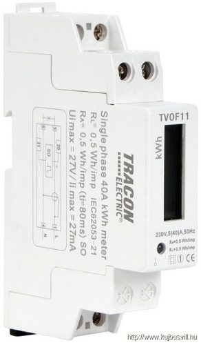 TVOF11 LCD kijelzésű fogyasztásmérő,közvetlen, 1 fázisú, 1 modul 230VAC / 5(40)A